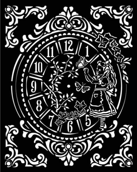 Stamperia dikke stencil-Alice Clock